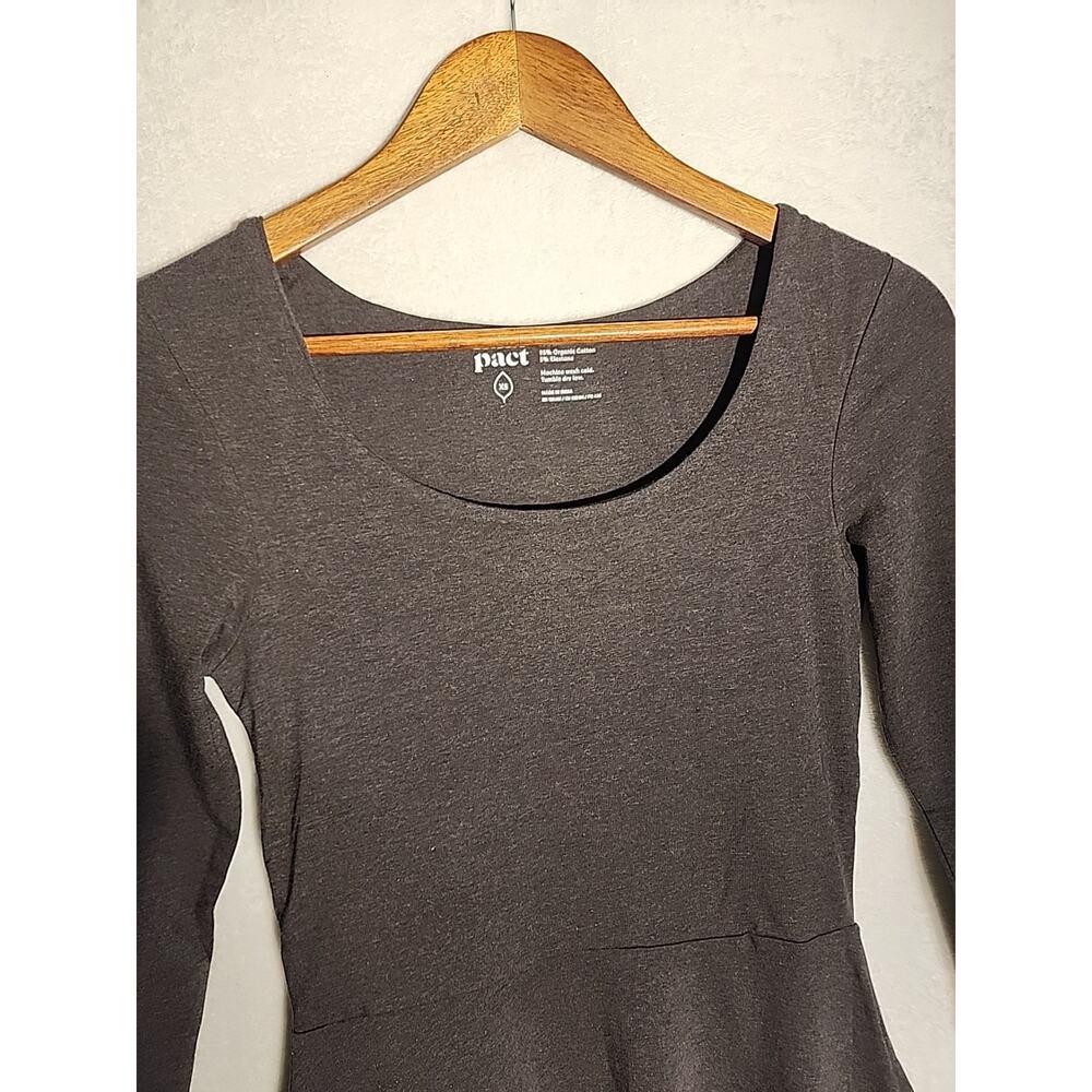Pact Organic Cotton 3/4 Sleeve Flare Midi Dress Charcoal With Pockets XS New - Picture 2 of 8